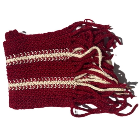 Knitted scarf burgundy red and white vertical striped thick soft knitted scarf - Picture 1 of 9